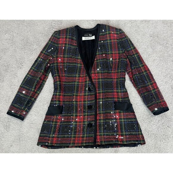 After Five By Julie Duroché Vtg Saks Fifth Avenue Sequined Plaid Blazer Jacket S - Picture 13 of 16
